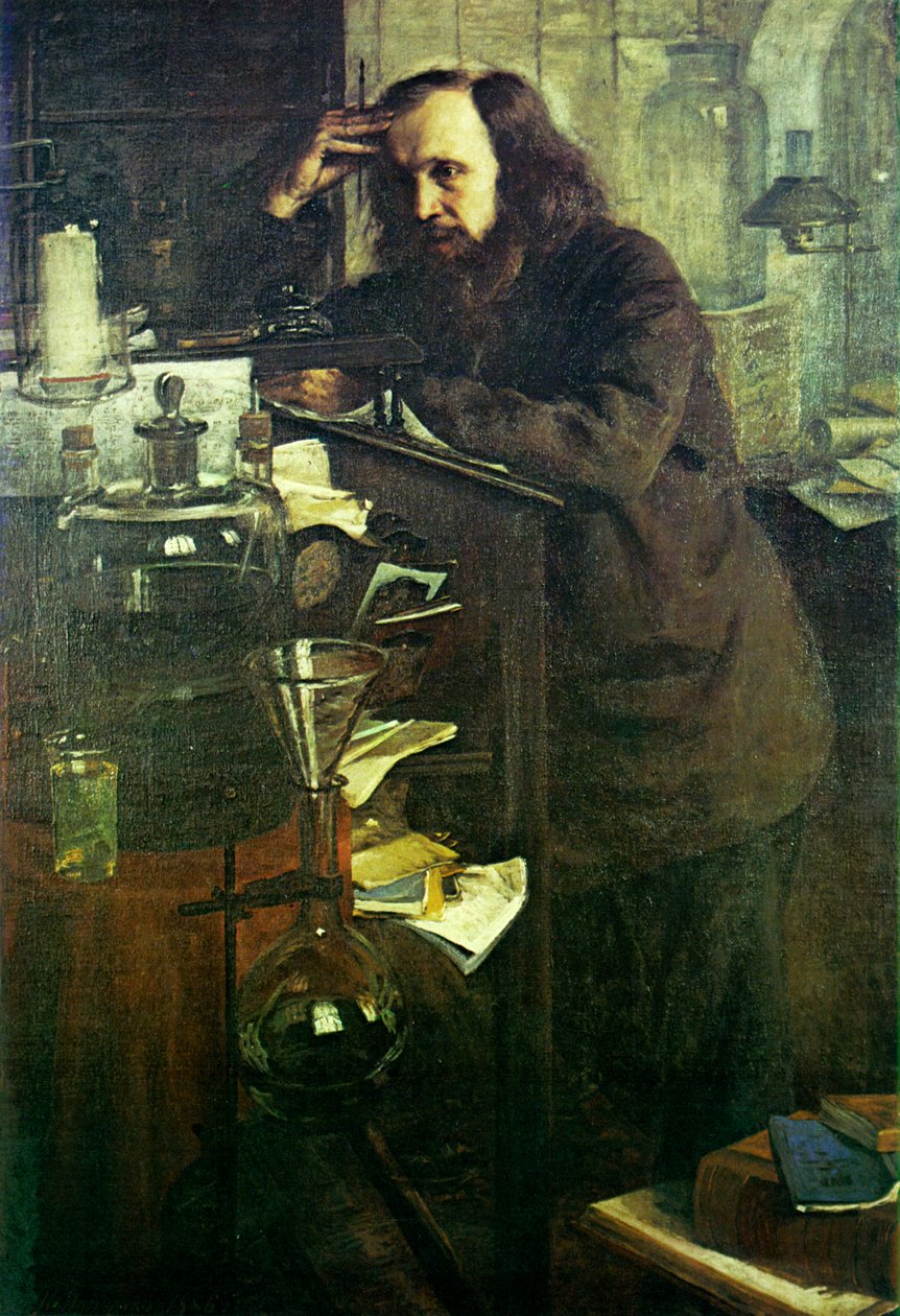 Dmitri Mendeleev na mesa de trabalho.n: ..n de Nikolai Aleksandrovich Yaroshenko