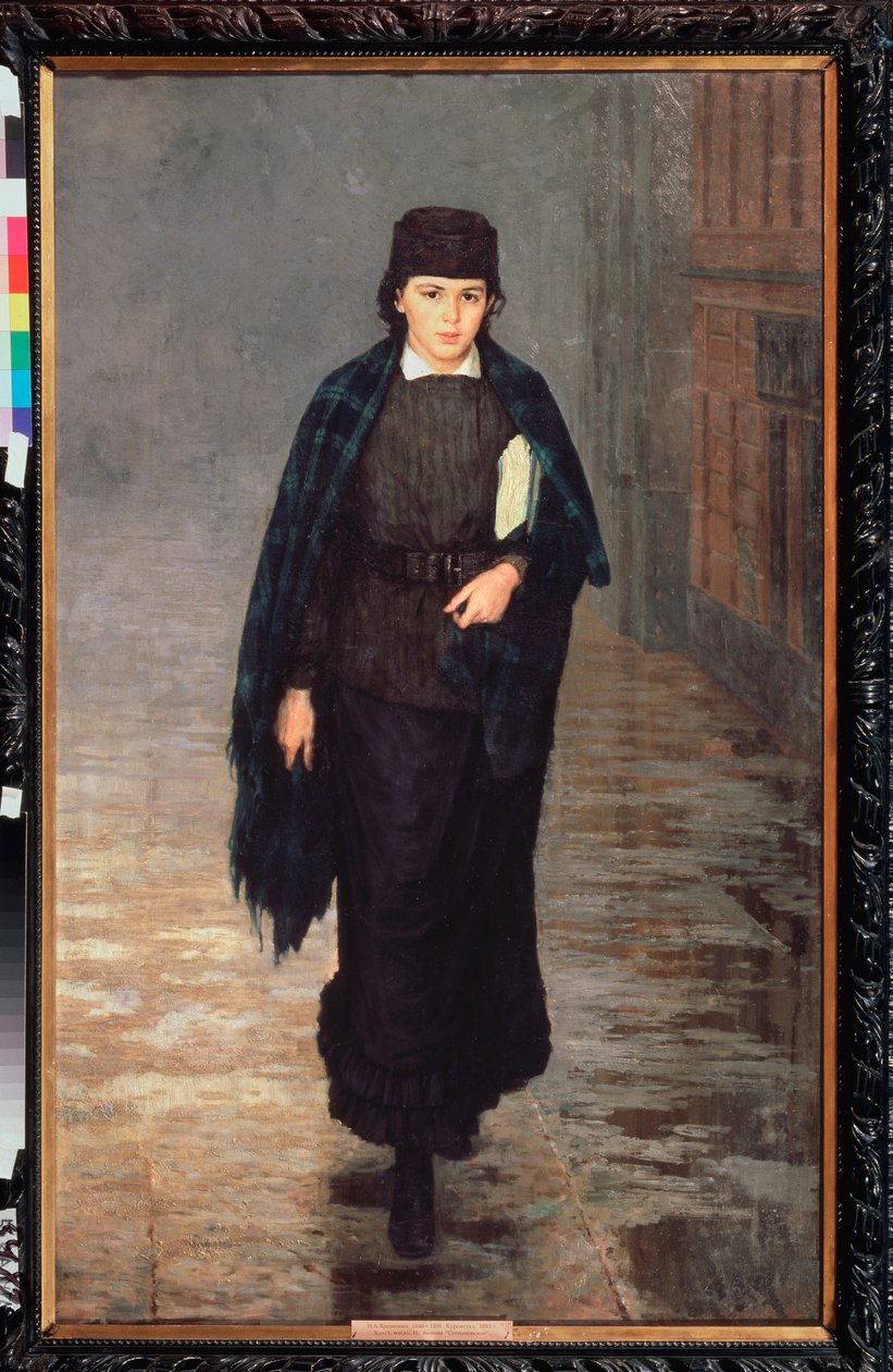Uma aluna - pintura de Nikolai Alexandrovich Yaroshenko (Yaroshenko) (1846-1898), óleo sobre tela de Nikolai Aleksandrovich Yaroshenko