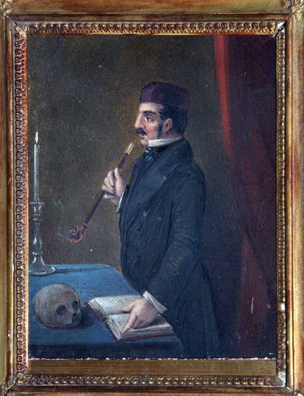 Retrato de Ferdinand Wolf (1797-1854) (membro da insurreição Decabrista ou Decembrista em 1825). Trabalho de Nikolai Alexandrovich Bestuzhev (1791-1855), aguarela sobre papel, ca. 1830-1840. Arte russa de Nikolai Alexandrovich Bestuzhev