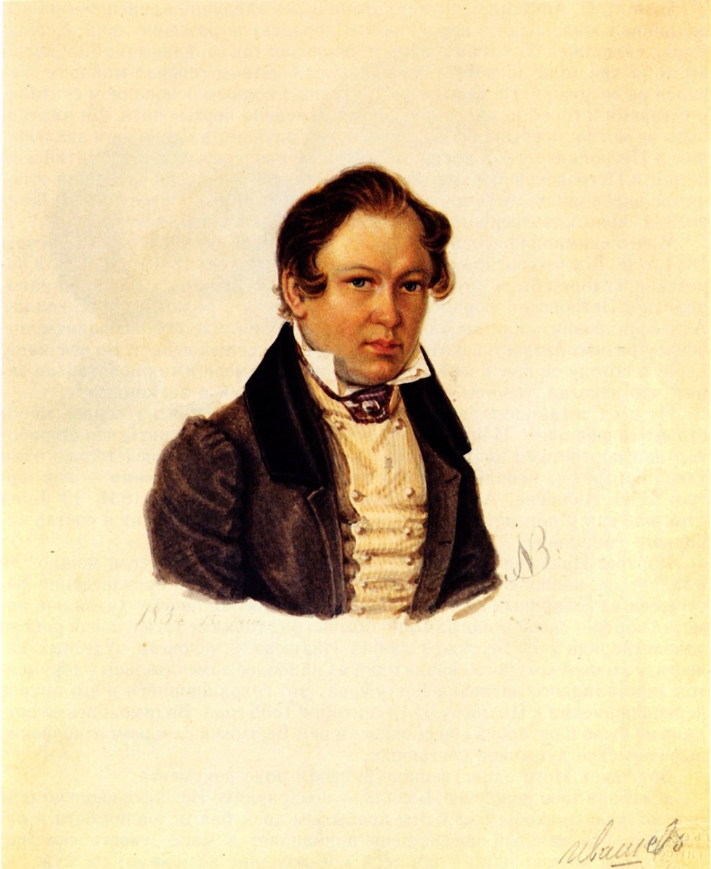 Retrato de Dezembrist Vasily Ivashev 1797-1841, 1834 de Nikolai Alexandrovich Bestuzhev