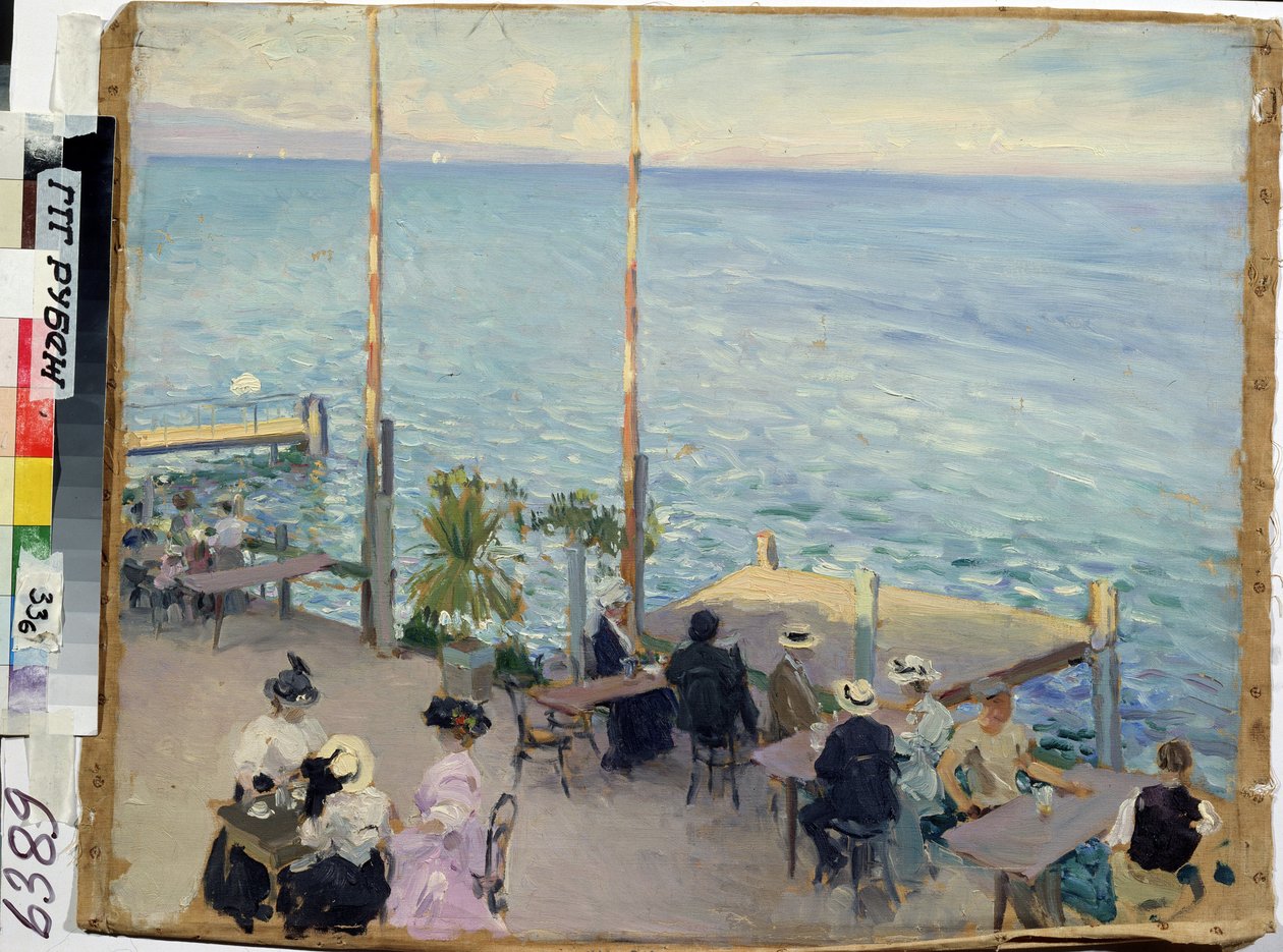 Lago Genebra, Suíça, café (The Lake Geneva. Cafe). Pintor por Nikolai Alexandrovich Klodt (1865-1918), óleo sobre tela de Nikolai Alexandrovich Klodt