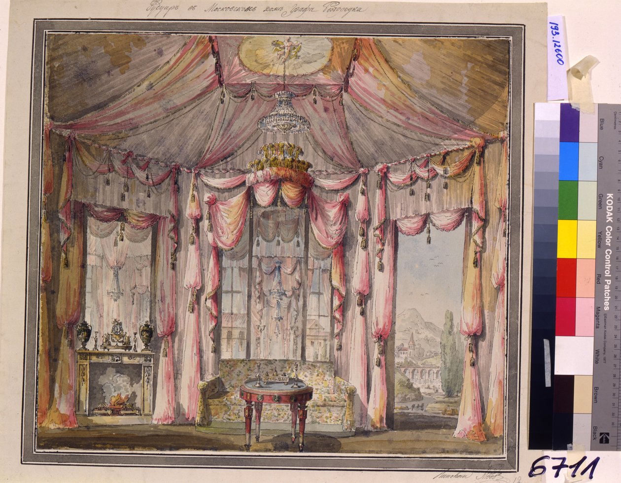 Design de interiores para o boudoir na Casa Count Bezborodko em Moscou, década de 1790 de Nikolai Alexandrovich Lvov