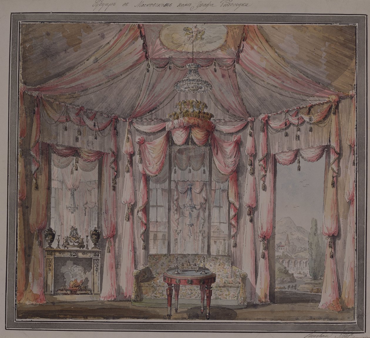 Design de interiores para o boudoir na Casa Count Bezborodko em Moscou, década de 1790 de Nikolai Alexandrovich Lvov