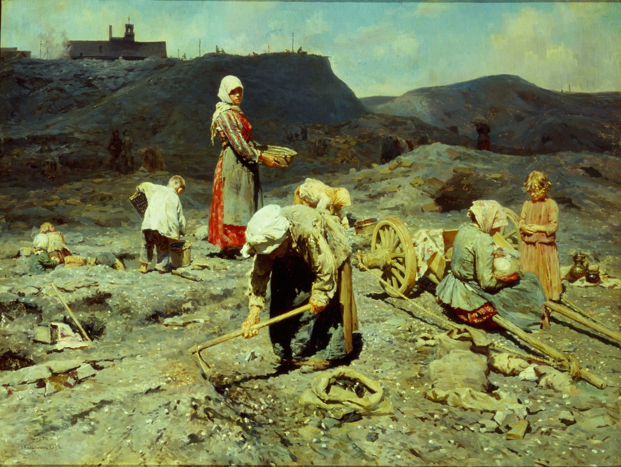 Os pobres, pegando pedaços de carvão, 1894. de Nikolai Alexeyevich Kasatkin