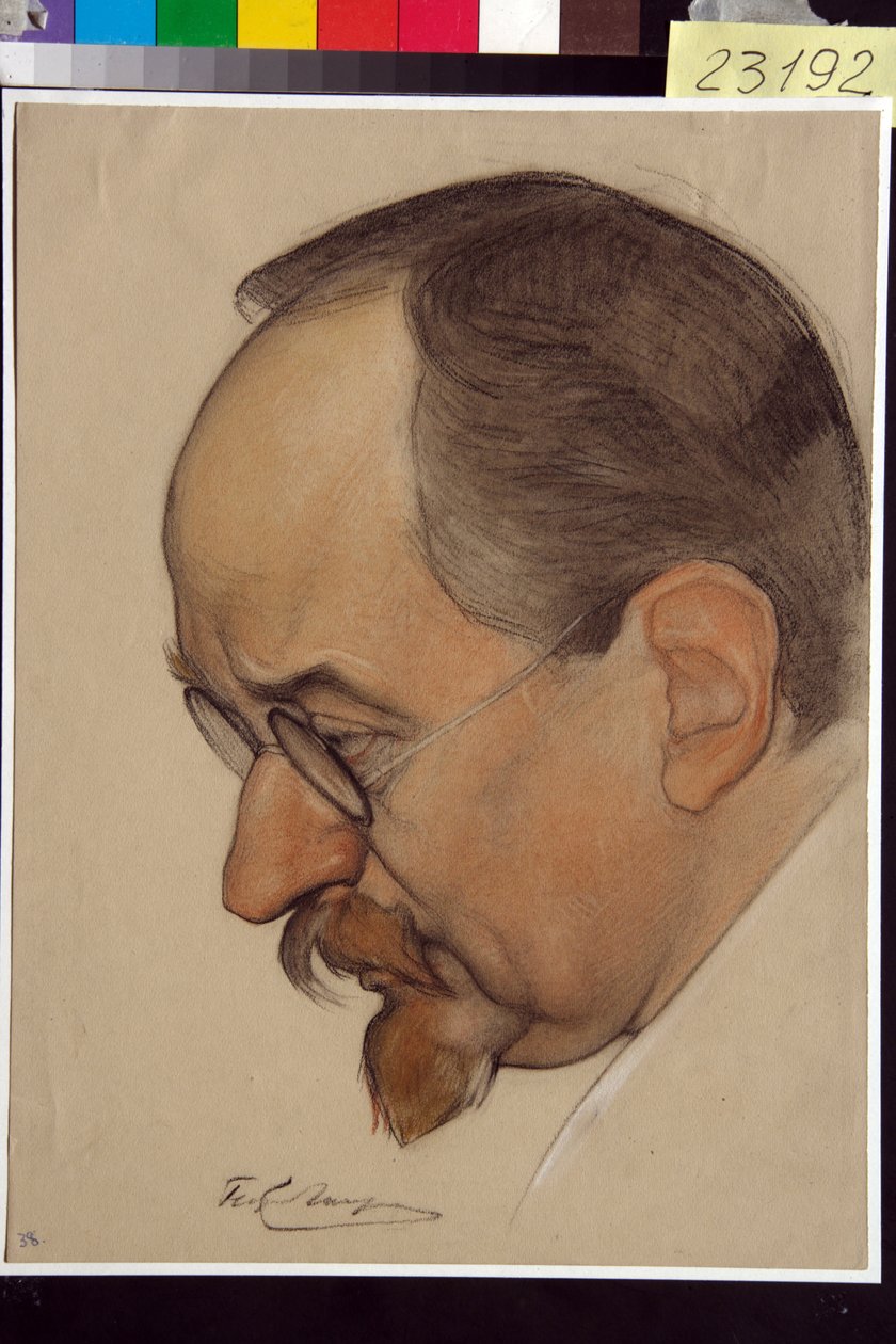 Retrato de Georgi Vasilyevich Chitcherin (1872-1936) - Obra de Nikolai Andreevich Andreevich (1873-1932), giz vermelho e giz sobre papel (32,4x24,1 cm) de Nikolai Andreevich Andreev