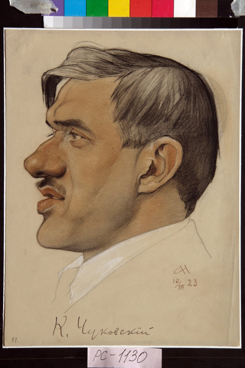 Retrato de Kornei Chukovsky (1882-1969) - Obra de Nikolai Andreevich Andreev (1873-1932), sangue e giz sobre papel (32,5x24,2 cm) de Nikolai Andreevich Andreev