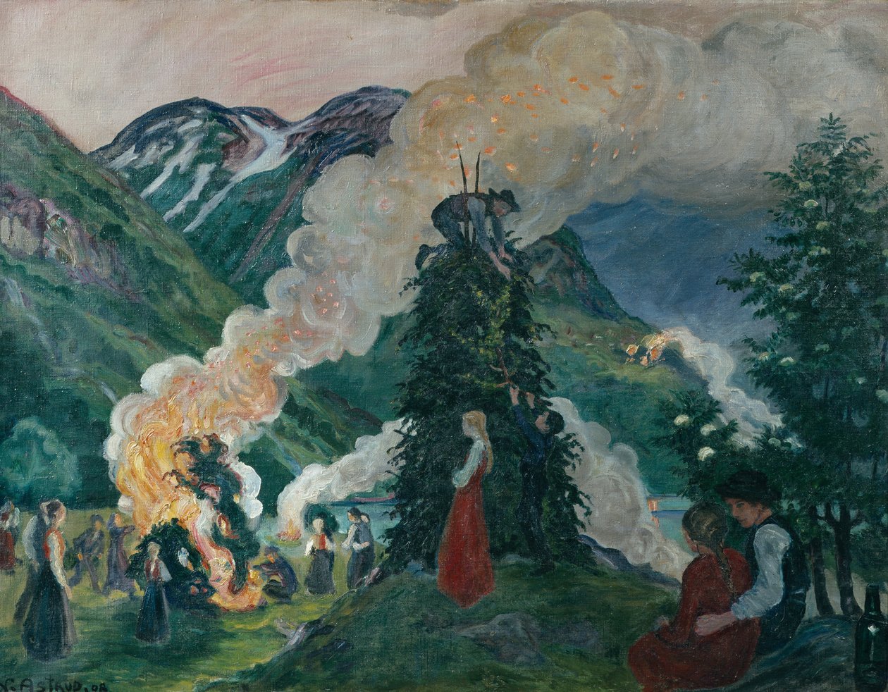 Construindo o grande fogo de verão de Nikolai Astrup