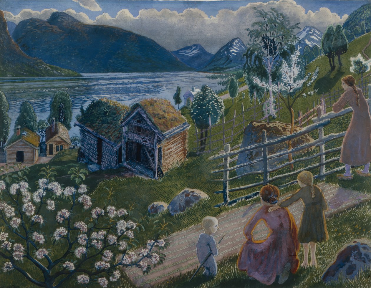 Clima cinzento na Sandalstrand (óleo sobre tela) de Nikolai Astrup