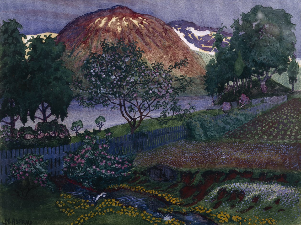 Noite de Julho no jardim (óleo sobre tela) de Nikolai Astrup