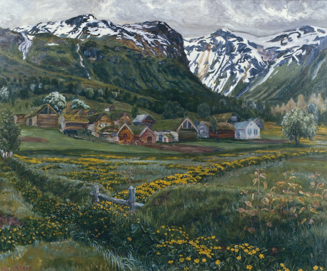 Noite de junho e antigo pátio Jølster de Nikolai Astrup