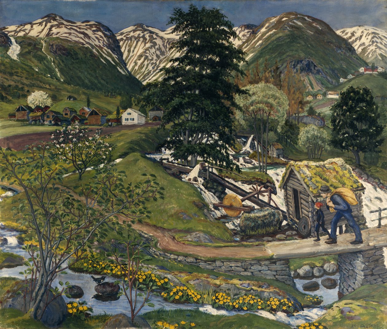 Kvennagong e Jølstertun (óleo sobre tela) de Nikolai Astrup
