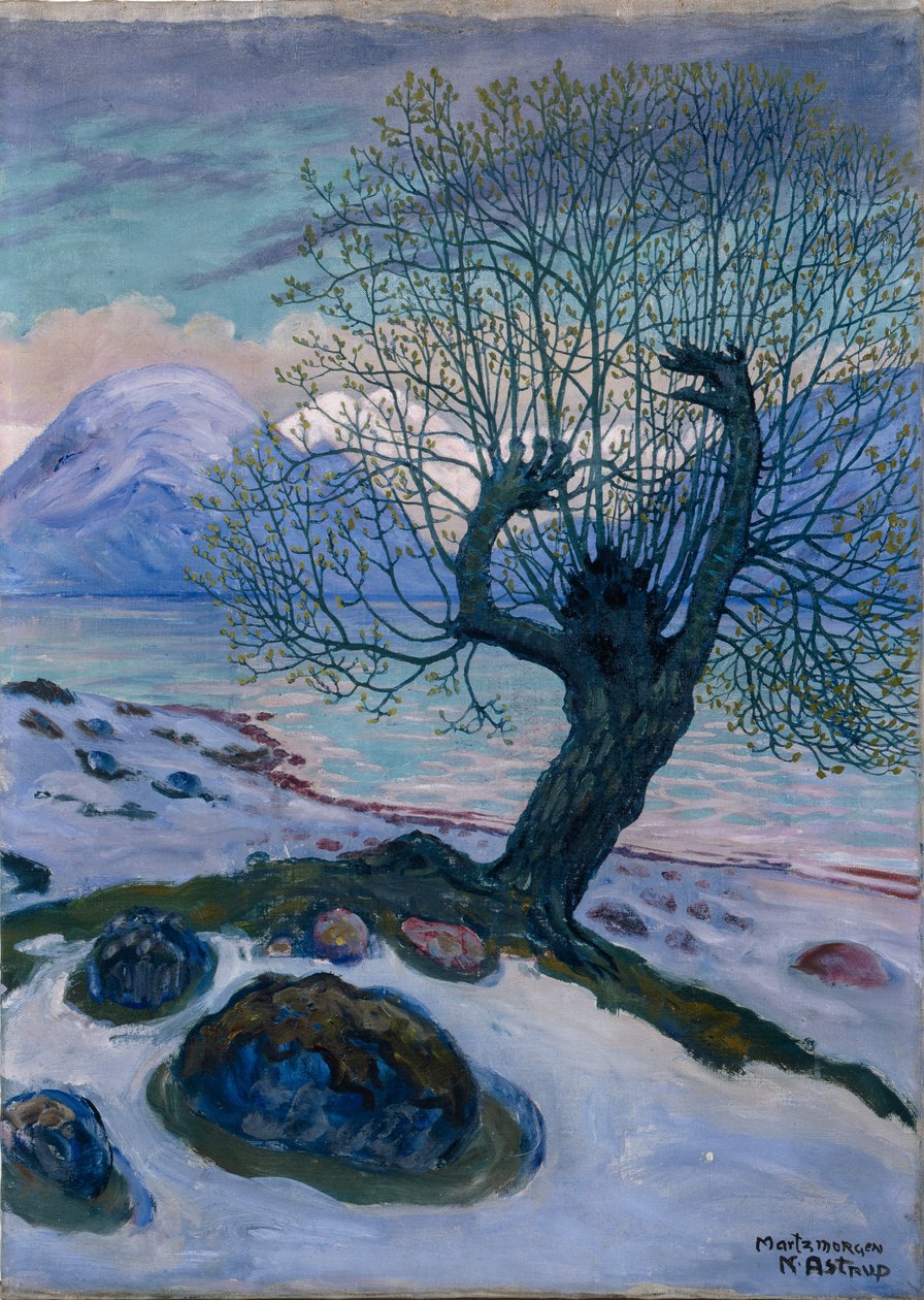 Manhã de março, noite de primavera e salgueiro (óleo sobre tela) de Nikolai Astrup