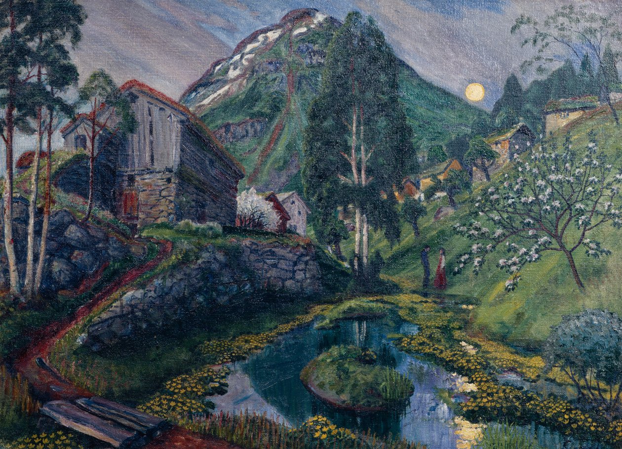 Luar no vale de Dvergs, ca 1915 (pintura) de Nikolai Astrup