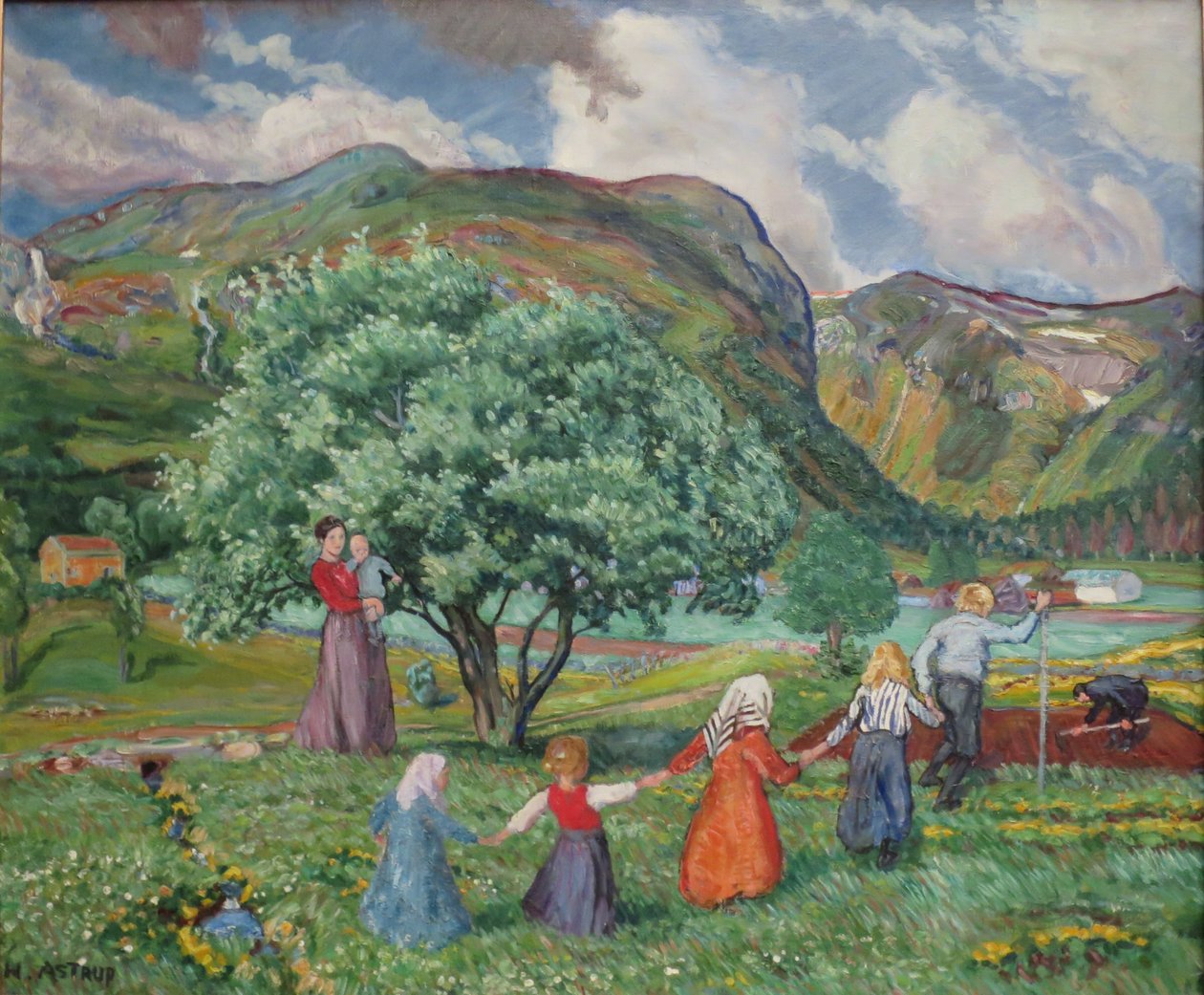 Norueguês Nynorsk:  Vento de verão e crianças a brincar
Norueguês Bokmål:  Vento de verão e crianças a brincar de Nikolai Astrup