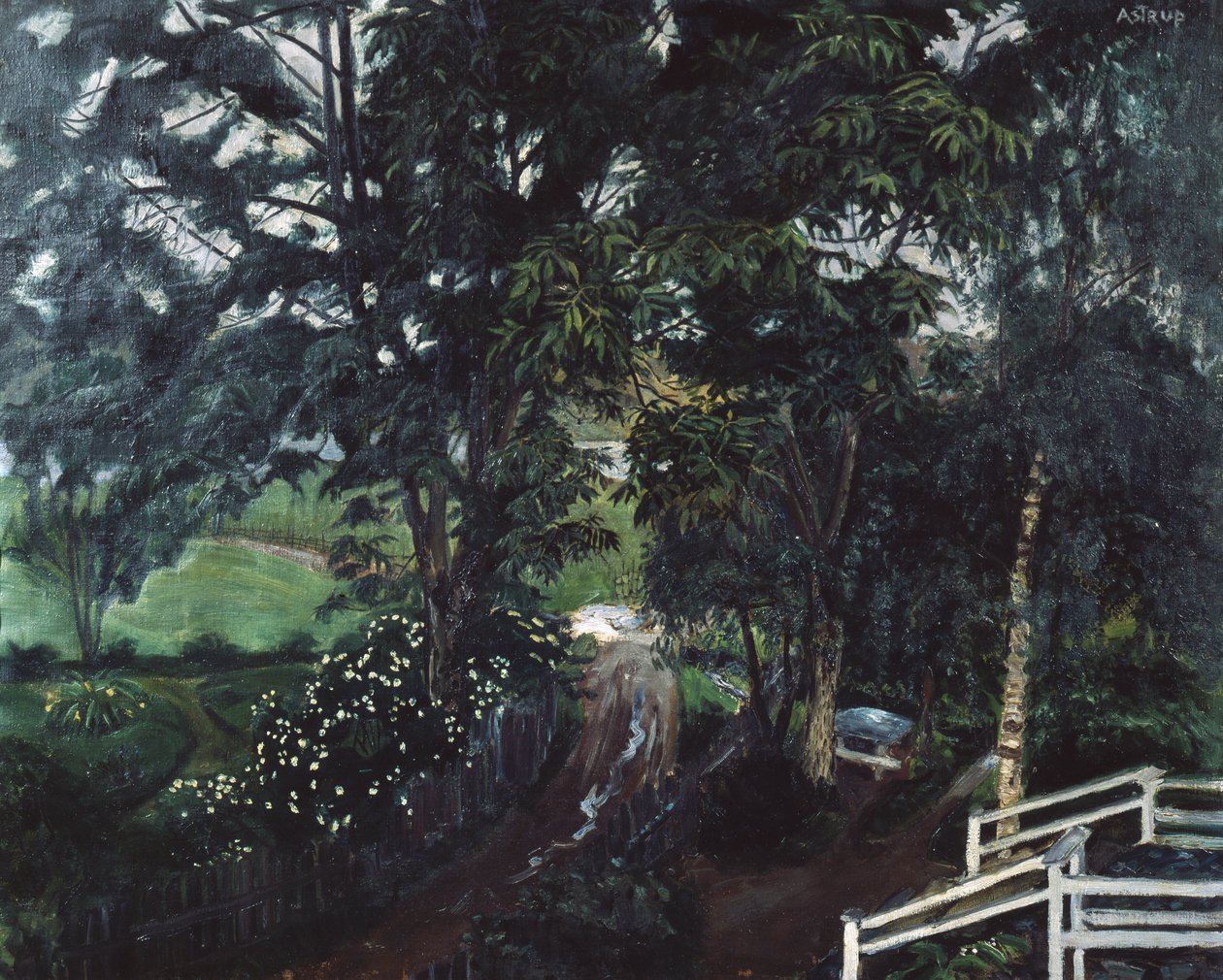Atmosfera chuvosa por baixo das árvores em Jolster Parsonage de Nikolai Astrup