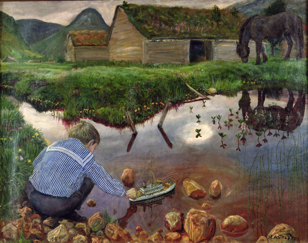 Noite de primavera no Lago Vicarage de Nikolai Astrup