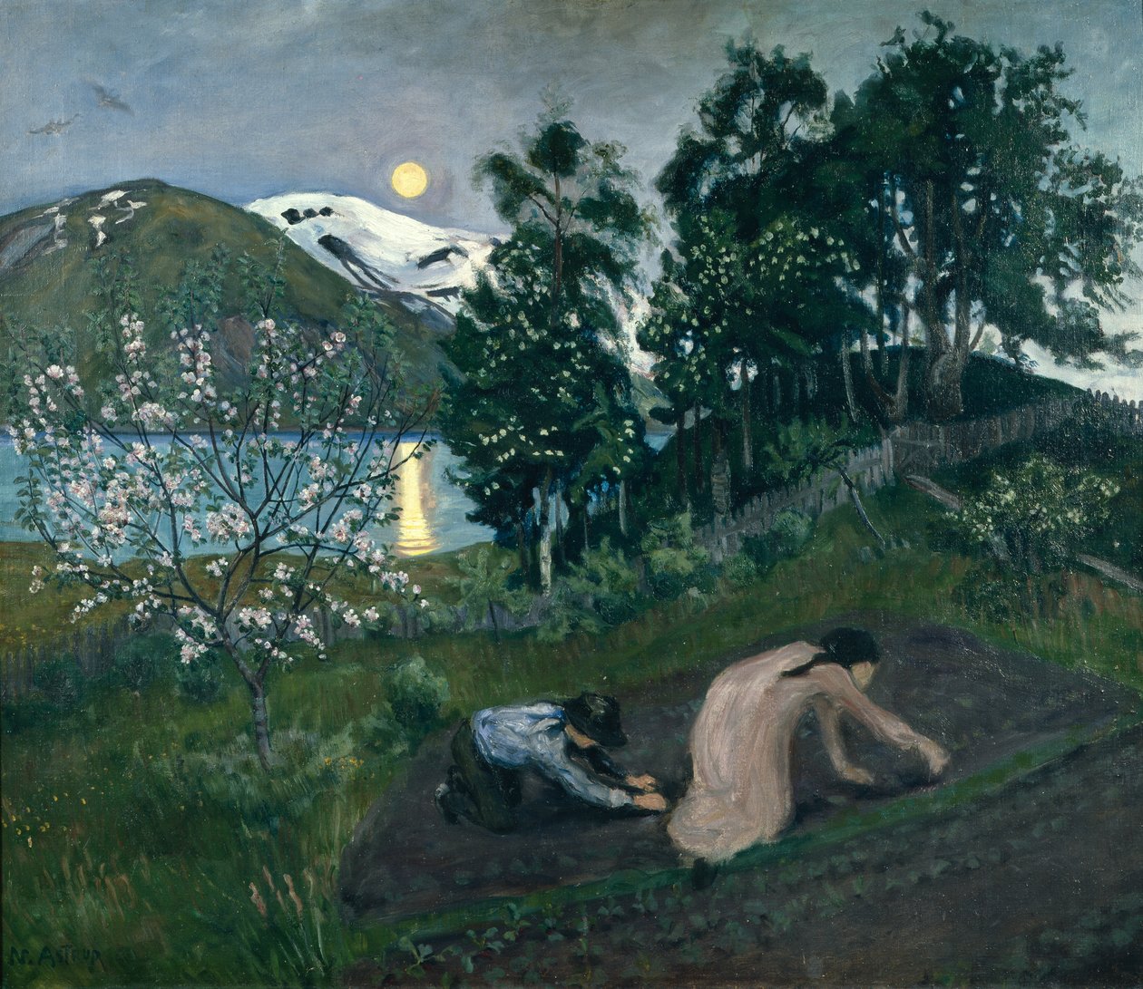 Noite de primavera no jardim de Nikolai Astrup