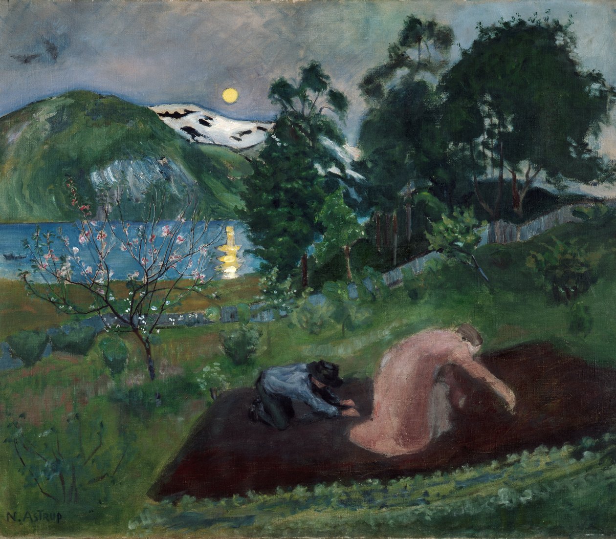 Noite de primavera no jardim (trabalho noturno no jardim) de Nikolai Astrup