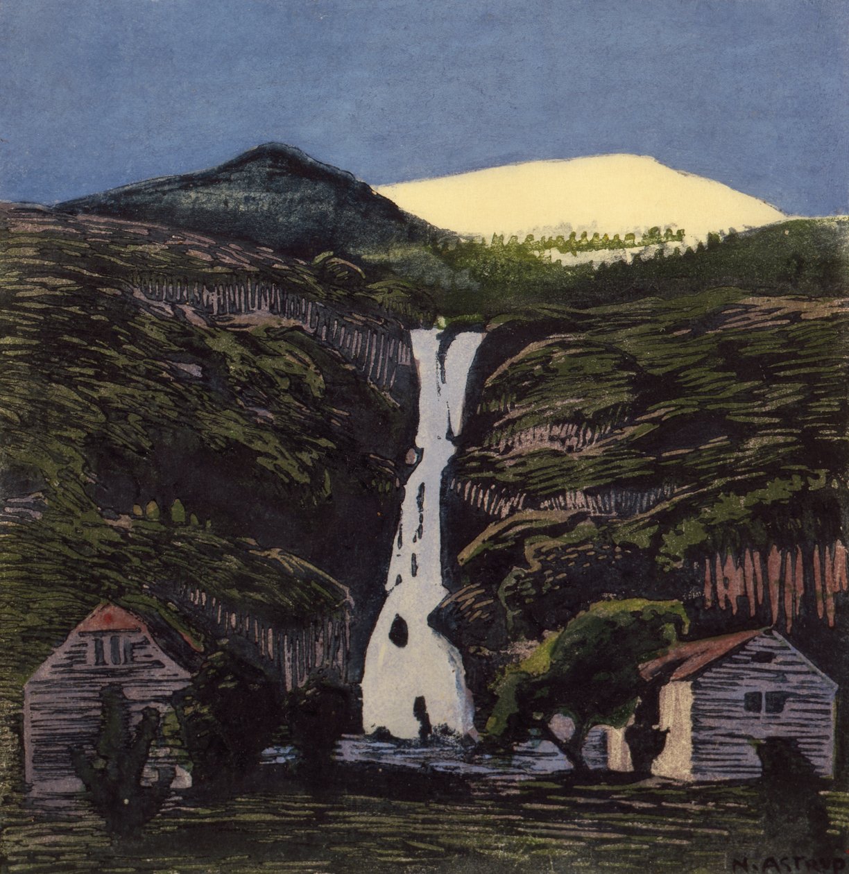 Queda de água e glaciar de Nikolai Astrup