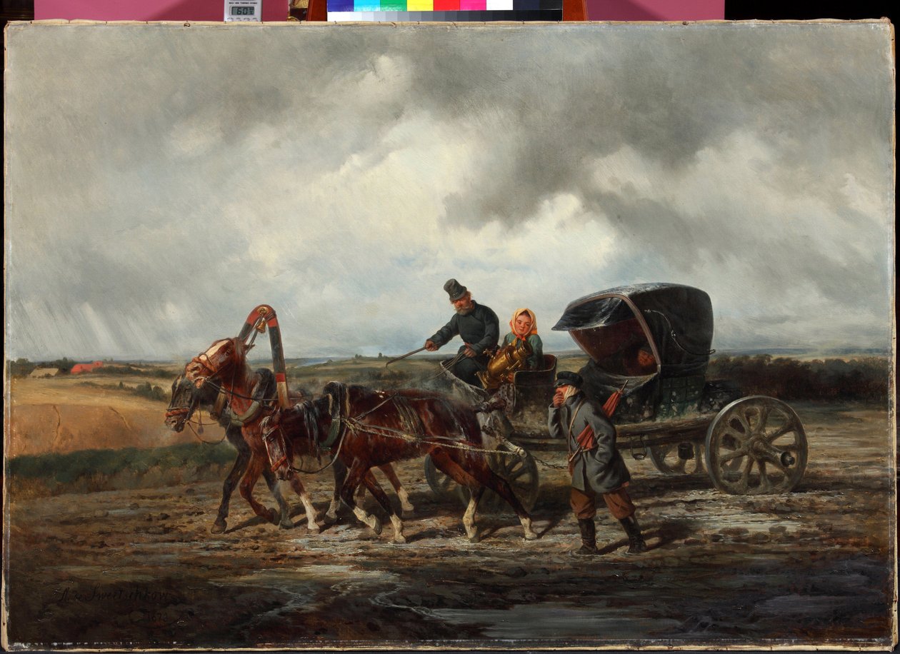 "On the road to the tooth puller" Pintura de Nikolai Sverchkov (1817-1898) 1873 Coleção particular de Nikolai Egorevich Sverchkov