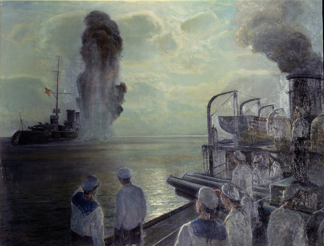Revolução Russa de 1917: O afundamento da frota do Mar Negro em 18 de Junho de 1918. Pintura de Nikolai Eviampievich Bublikov (1871-1942), óleo sobre tela de Nikolai Evlampievich Bublikov
