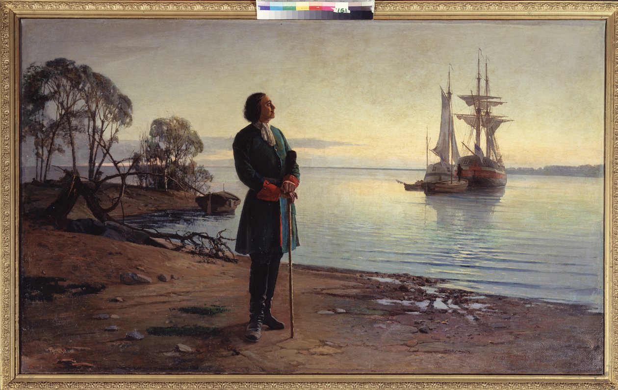 Aqui será construída uma cidade. Czar Pedro, o Grande (Pedro I da Rússia) de Nikolai Florianovich Dobrovolsky