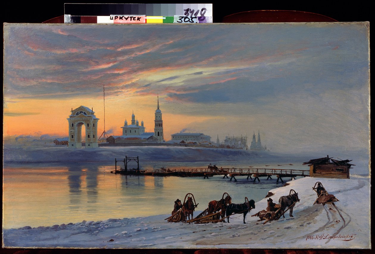 "Vista do Rio Angara em Irkutsk na Sibéria" Pintura de Nikolai Florianovich Dobrovolsky (1837-1900) 1886 State Art Museum, Irkutsk de Nikolai Florianovich Dobrovolsky