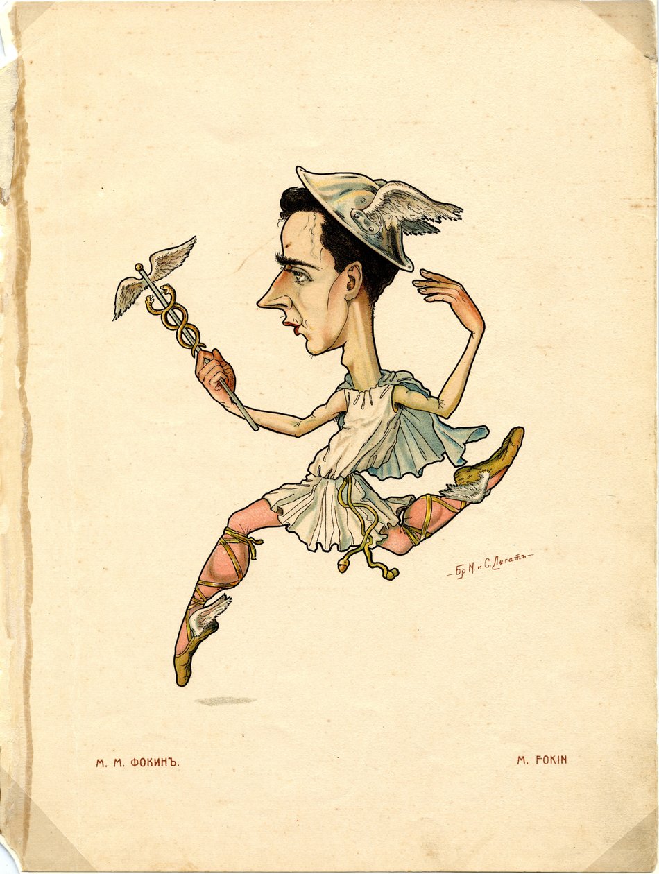 Bailarino e coreógrafo Michel Fokine De: Russian Ballet in Caricatures, 1902-1905 de Nikolai Gustavovich Legat