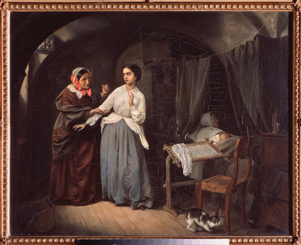 A sedução, alcoviteira - pintura de Nikolai Gustavovich Schilder (1828-1898), óleo sobre tela de Nikolai Gustavovich Schilder