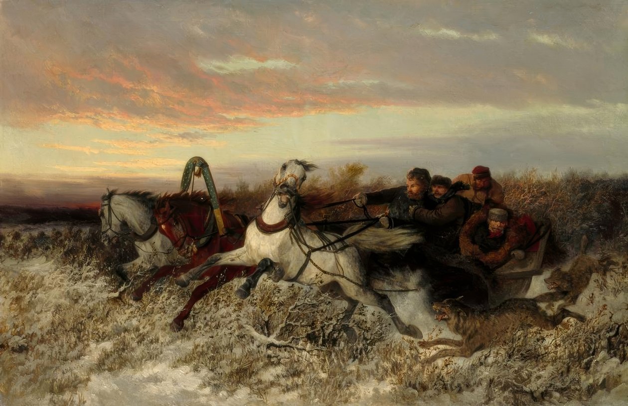 Trenó, rastreado por lobos de Nikolai Jegorowitsch Swertschkow