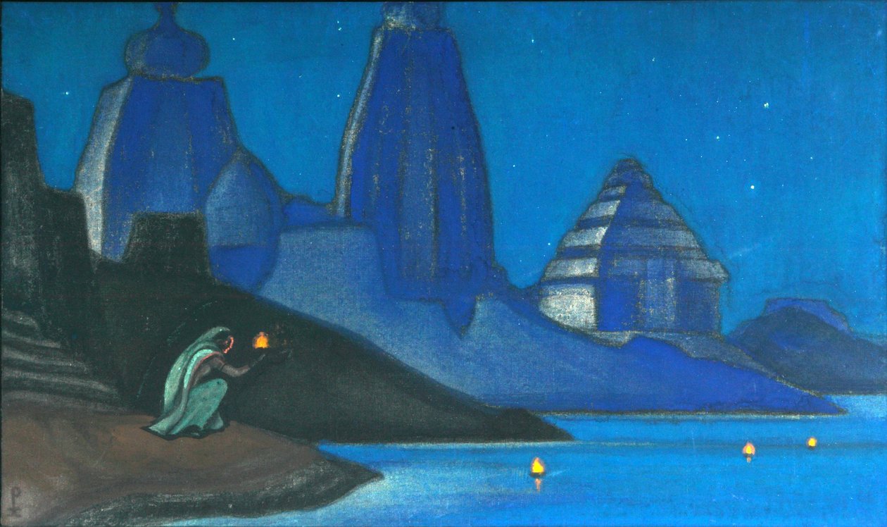 Chama das luzes da felicidade no Ganges, 1947 de Nikolai Konstantinowitsch Roerich