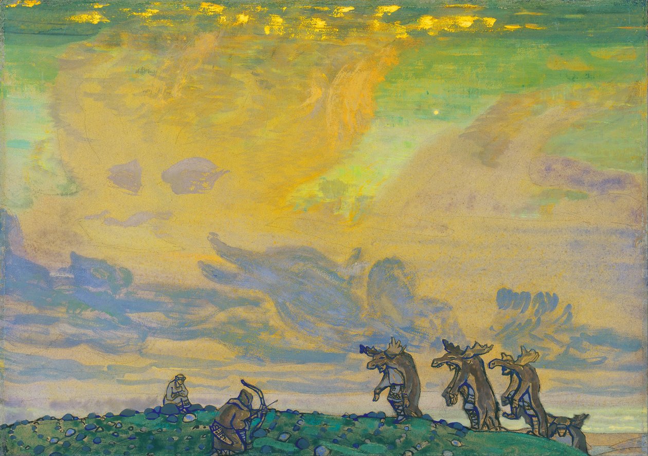 O Grande Sacrifício. Cenografia para o balé O Rito da Primavera Le Sacre du Printemps de I. Stravinsky, 1910 de Nikolai Konstantinowitsch Roerich