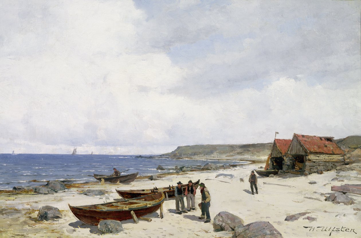 Pescadores na Praia (óleo sobre tela) de Nikolai Martin Ulfsten