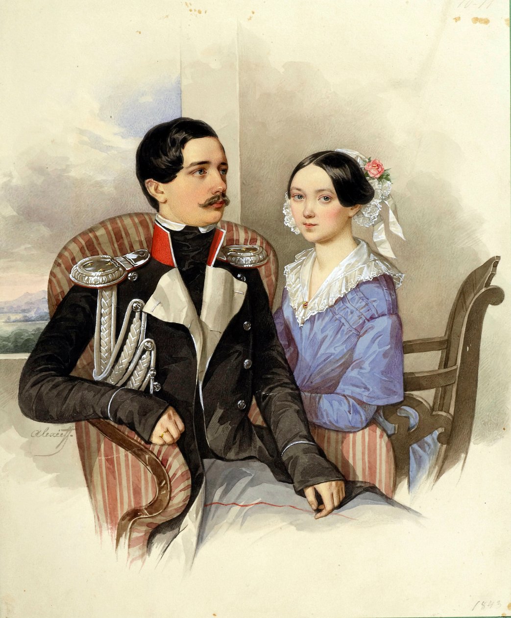 Retrato do Conde Jakov Karlovich Sievers (1818-1865) e da Condessa Vera Mikhaylovna (1818-1865) - Obra de N M Alexeyev (1800-1850) de Nikolai Mikhailovich Alexeyev
