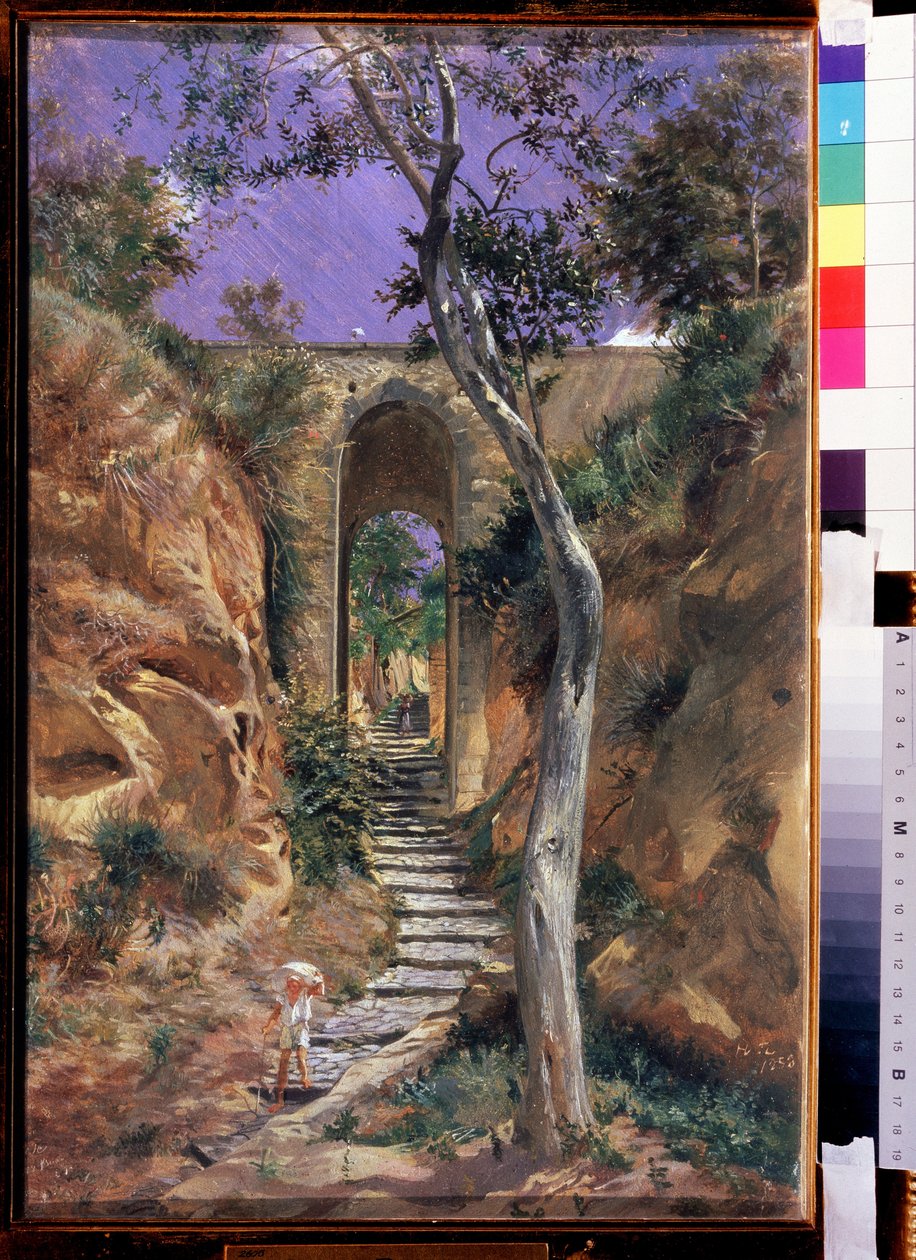 "" Le pont de Vico (Corse?) "" Peinture de Nikolai Ge (Gay) (1831-1894) 1858 Dim. 45.5x30 cm State Tretyakov Gallery, Moscou de Nikolai Nikolajevitch Gay