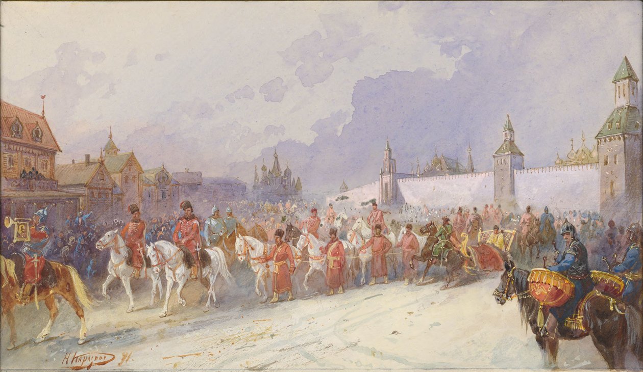 Entrada da família capturada de Kuchum Khan em Moscou. 1599, 1891. de Nikolai Nikolayevich Karasin