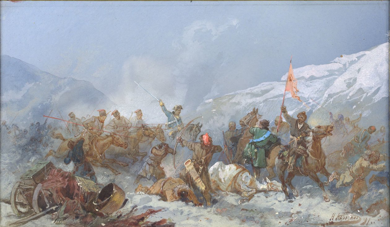 Lute com as tropas de Pugachev, 1891. de Nikolai Nikolayevich Karasin