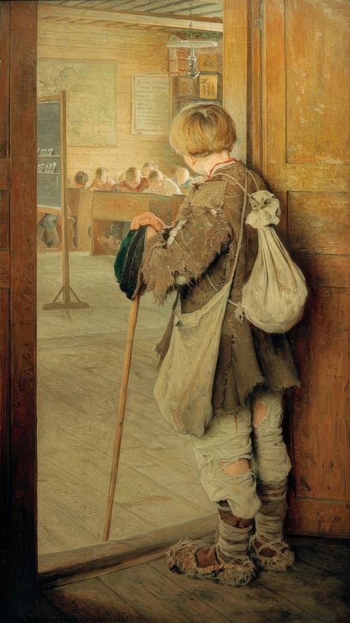 Na porta da escola de Nikolai P. Bogdanow Bjelski