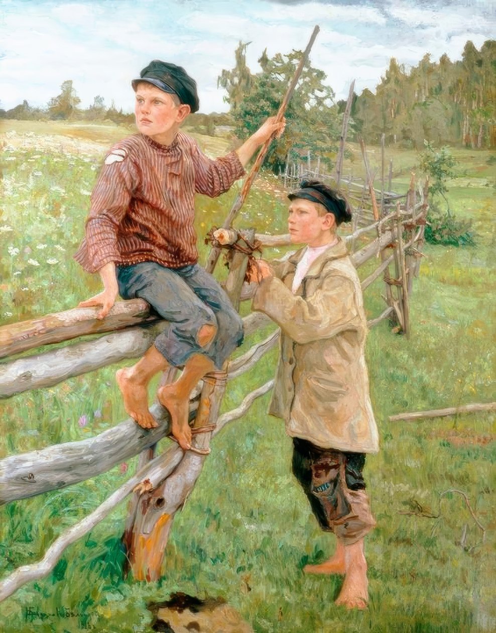 Meninos em uma paisagem de Nikolai P. Bogdanow Bjelski