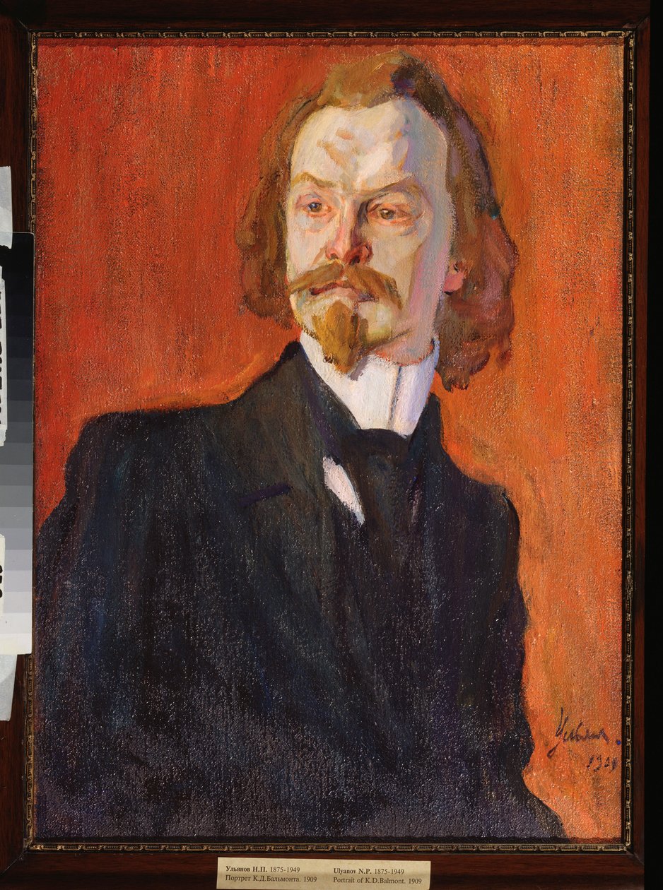Retrato do poeta Constantin (Konstantin) Balmont (1867-1942) (Retrato do poeta Konstantin Balmont) - Peinture de Nikolai Pavlovich Ulyanov (Ulyanov) (1875-1949), huile sur toile de Nikolai Pavlovich Ulyanov