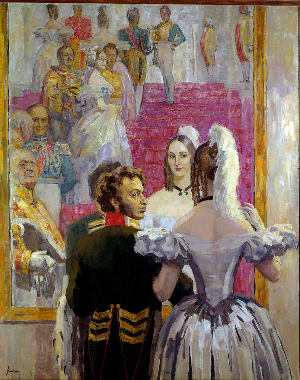 Poeta russo Alexander Pushkin (Pushkin) (1799-1837) e sua esposa Natalia Gontcharova (Goncharova) no Anichkof Palace Ball. Pintura de Nikolai Pavlovich Ulyanov (Ulyanov) (1875-1949) de Nikolai Pavlovich Ulyanov