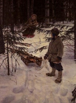 Recolhendo Lenha, Rússia de Nikolai Petrovich Bogdanov Belsky