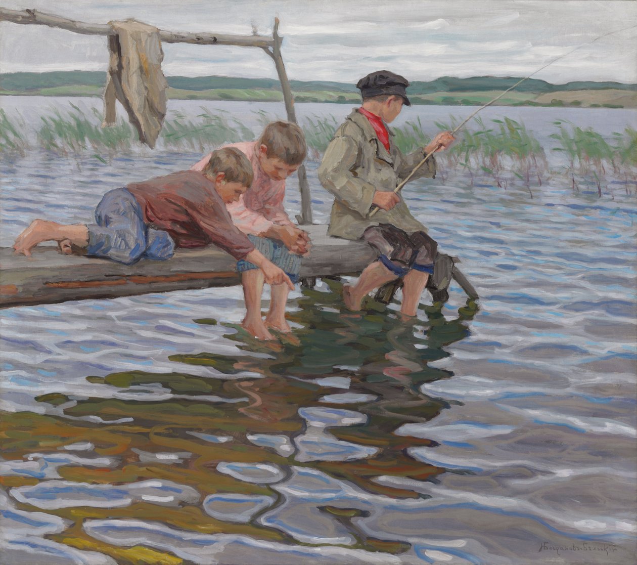 Rapazes a pescar num cais de Nikolai Petrovich Bogdanov Belsky