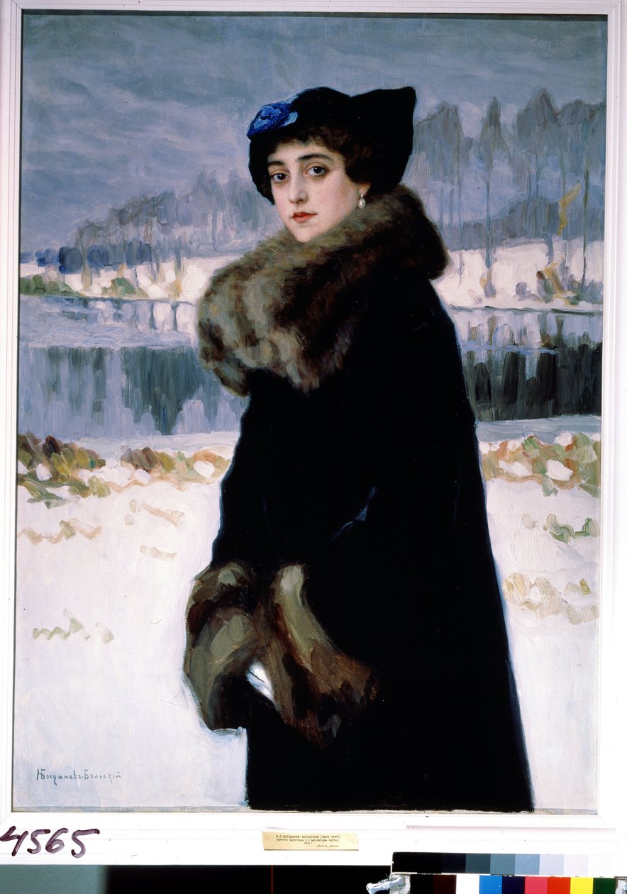 Portrait de la ballerine Lyudmila Mesaksudi Barash (Retrato da bailarina Lyudmila Mesaksudi Barash). Peinture de Nikolai Petrovich Bogdanov Belsky (Bogdanov-Belsky) (Bogdanov Belsky) (Bogdanov-Belsky) (1868-1945). Tempera sur toile de Nikolai Petrovich Bogdanov Belsky