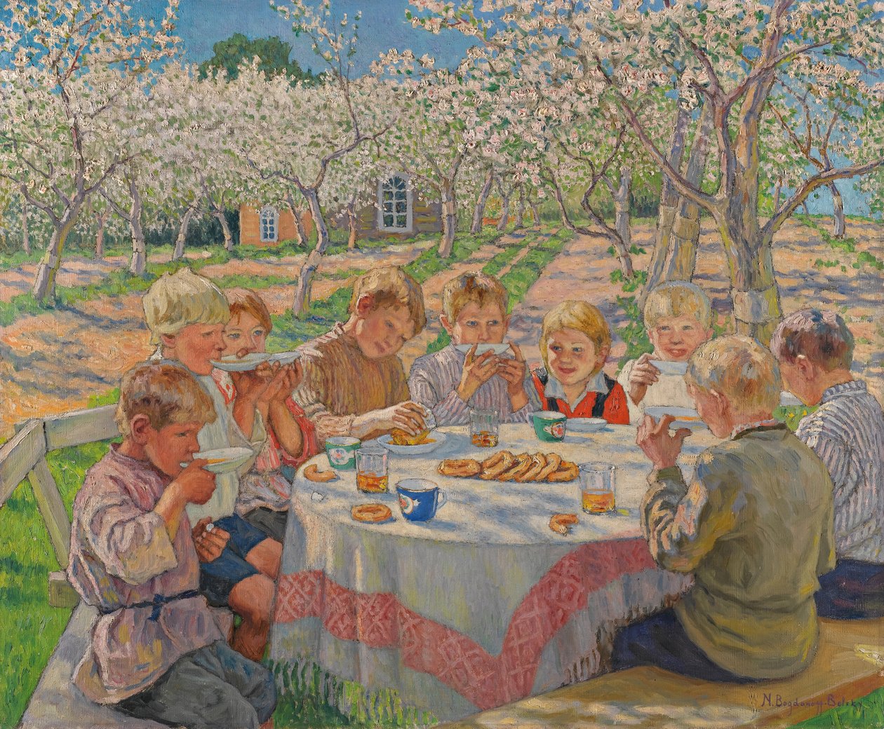 Chá no pomar das maçãs. de Nikolai Petrovich Bogdanov Belsky