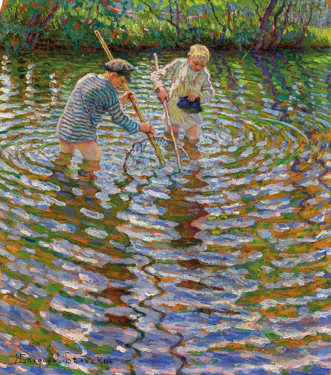 Rapazes pescando lagostins de Nikolai Petrovich Bogdanov Belsky