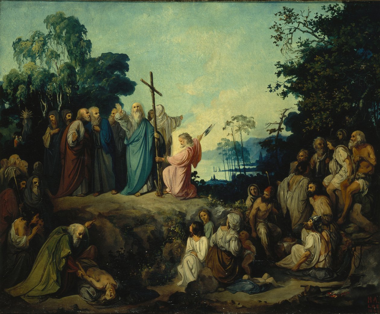 Santo André, o Apóstolo erige uma cruz nas alturas de Kiev, 1848 de Nikolai Petrovich Lomtev