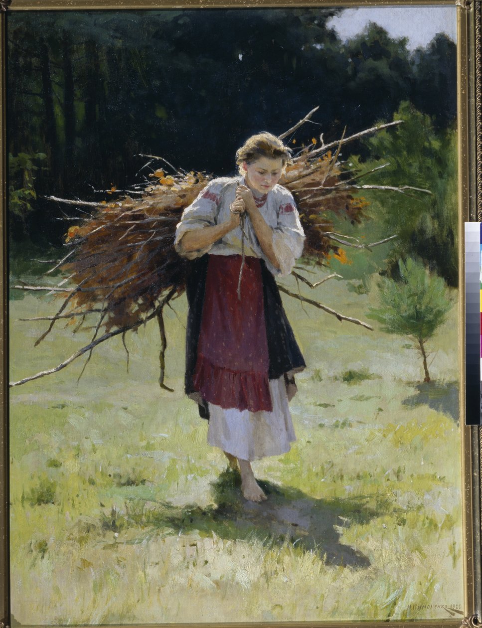 Da floresta - Pintura de Nikolai Kornilovich Pimonenko (1862-1912), óleo sobre tela de Nikolai Pimonenko