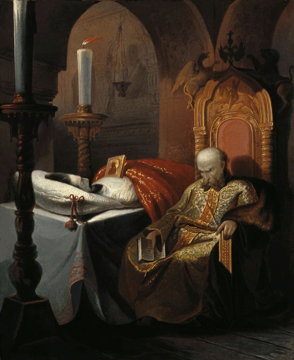 Ivan, o Terrível, e seu filho Ivan na sexta-feira, 16 de novembro de 1581, década de 1860. de Nikolai Semyonovich Shustov