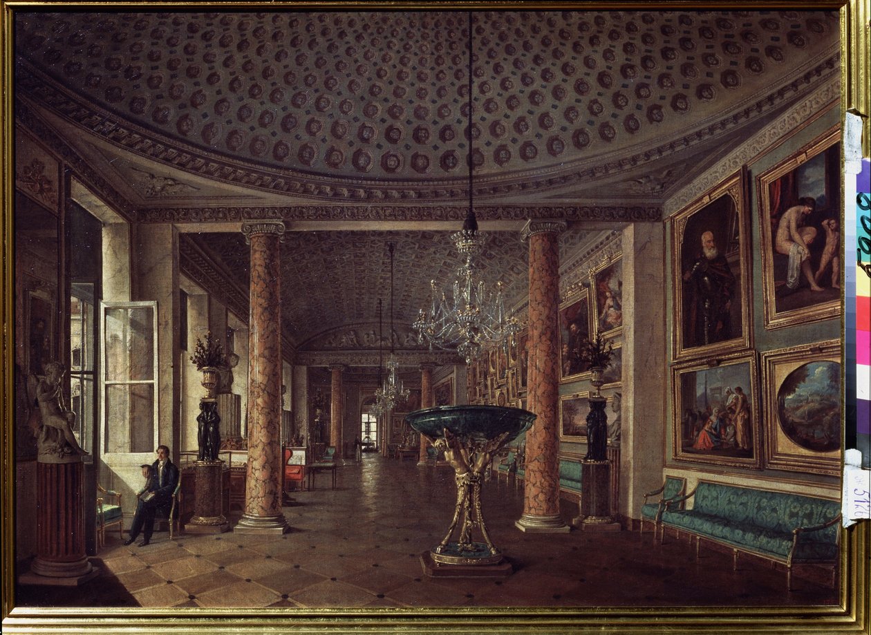 A Galeria de Imagens no Palácio Stroganov em Stroganov em São Petersburgo. Pintura de Nikolai Stepanovich Nikitin (1811-1881), óleo sobre tela de Nikolai Stepanovich Nikitin